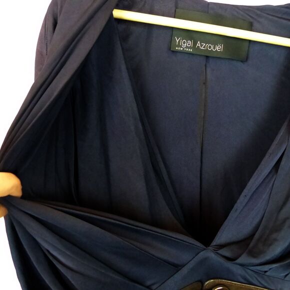 Yigal Azrouel Maxi Gown Womens 3 Blue Deep V Draped Rayon Dress Bridal Greek Y2K - Picture 9 of 16